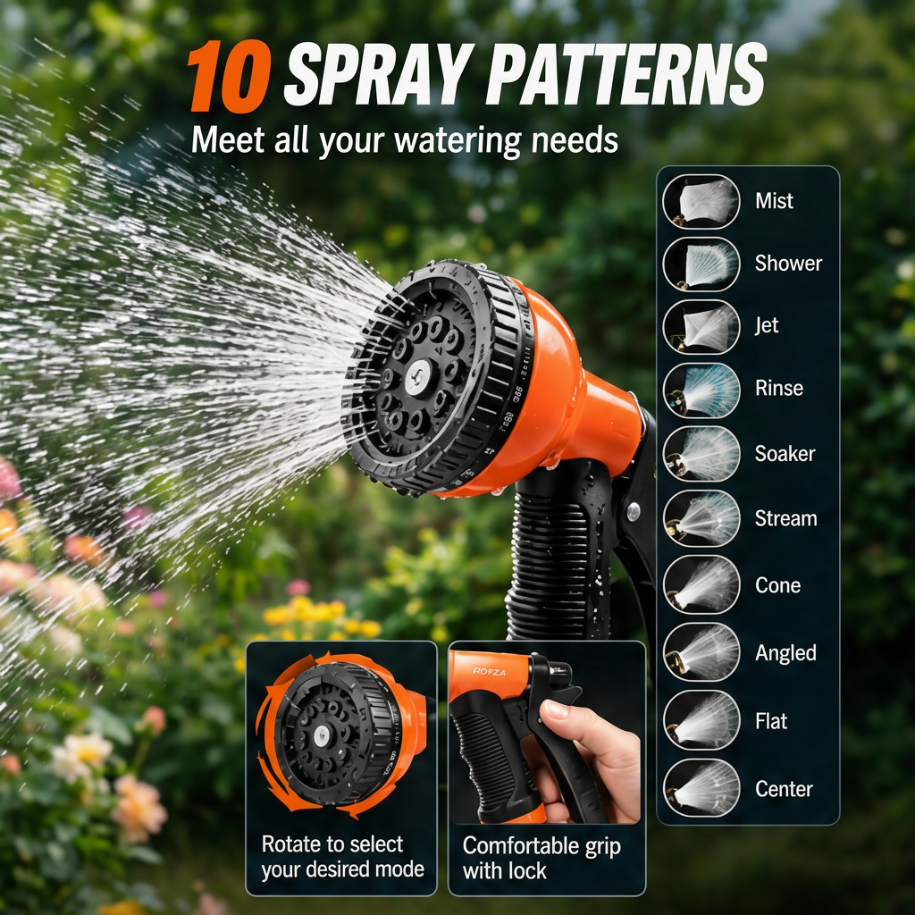 Stainless Steel Garden Hose, 9 Pattern Spray Nozzle