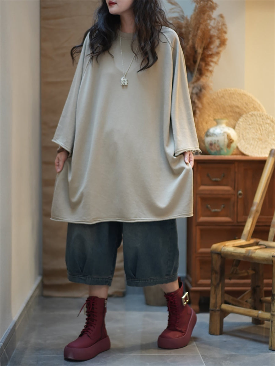 女士秋季休閒純色棉質圓領襯衫