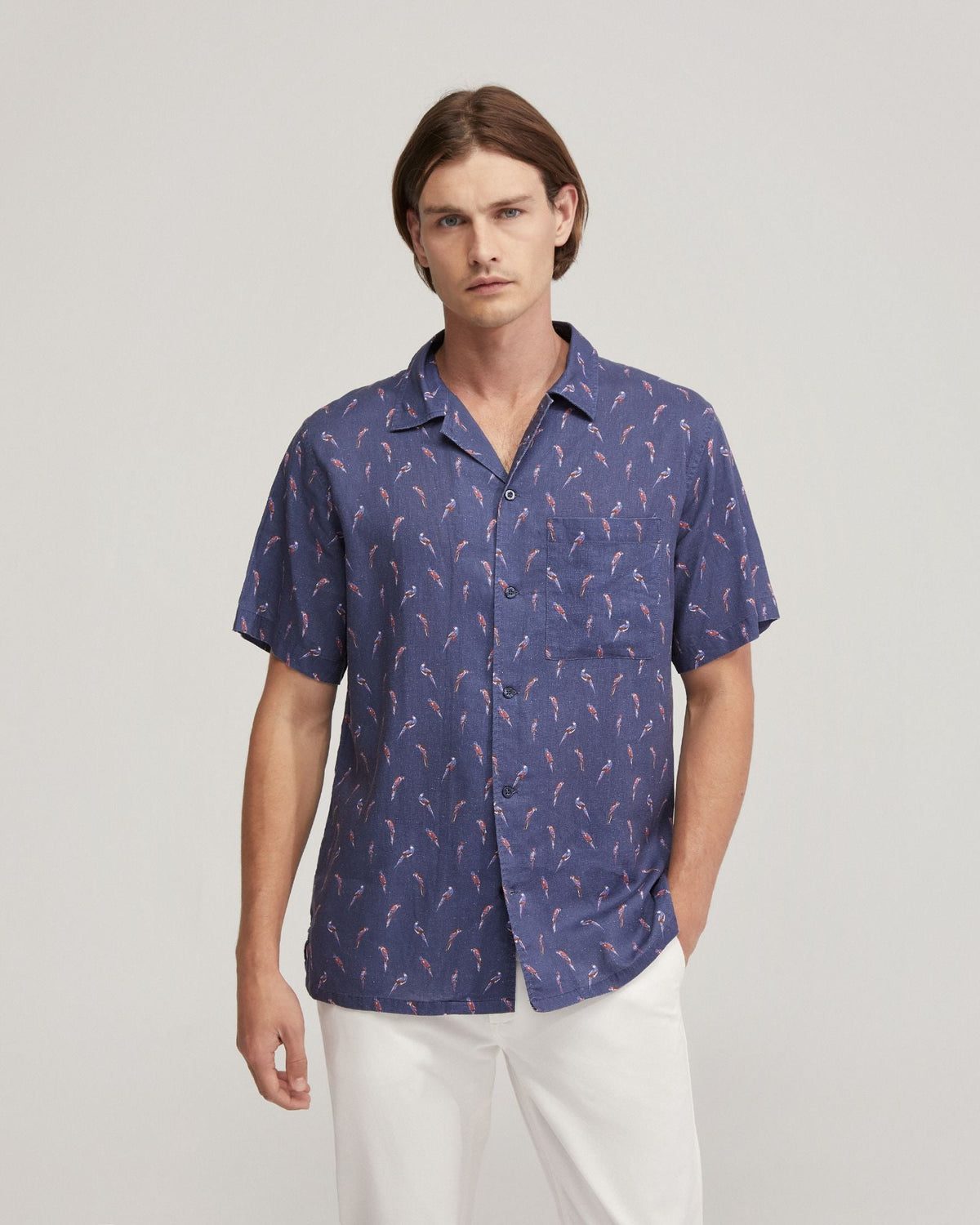 Vinny Linen Blnd Short Sleeve Printed Shirt