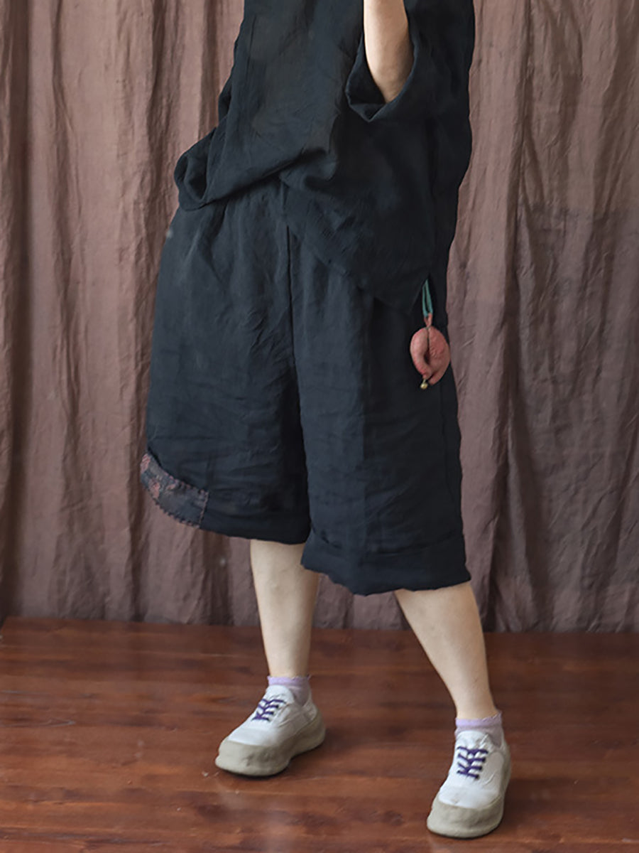 女士復古貼布拼接寬鬆短褲