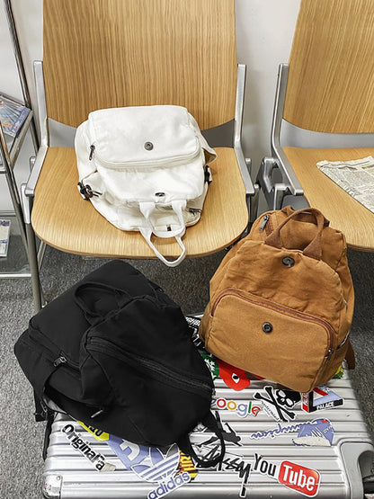 日式帆布純色單肩包背包