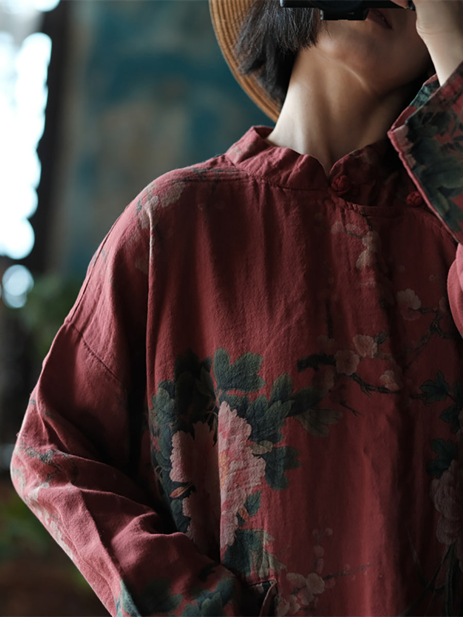 女復古花朵春季寬鬆襯衫