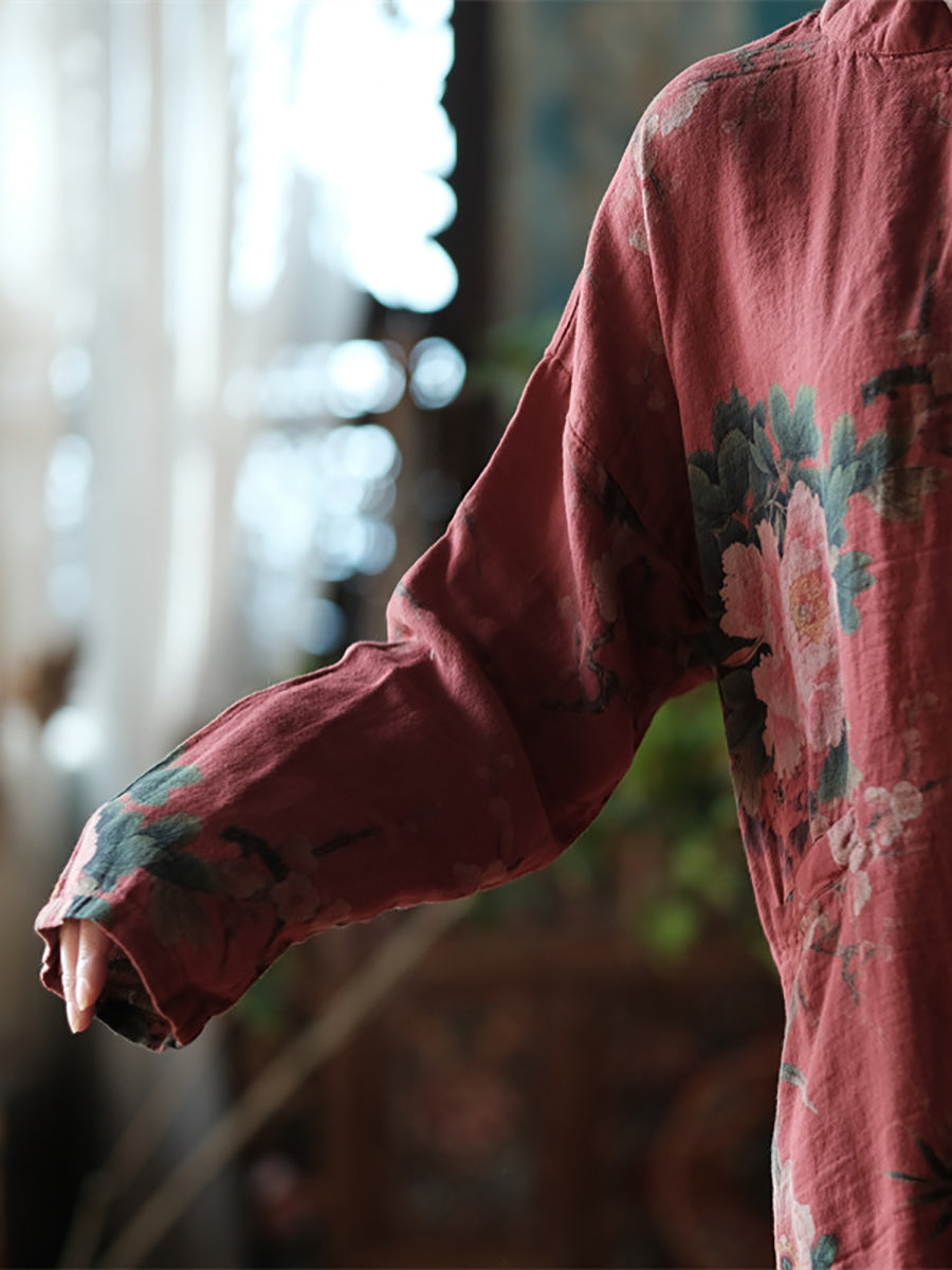 女復古花朵春季寬鬆襯衫