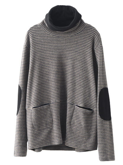 大尺碼女休閒條紋高領運動衫