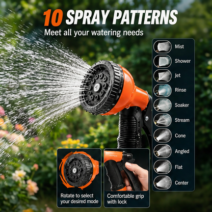 Stainless Steel Garden Hose, 9 Pattern Spray Nozzle