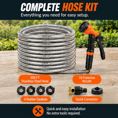 Stainless Steel Garden Hose, 9 Pattern Spray Nozzle
