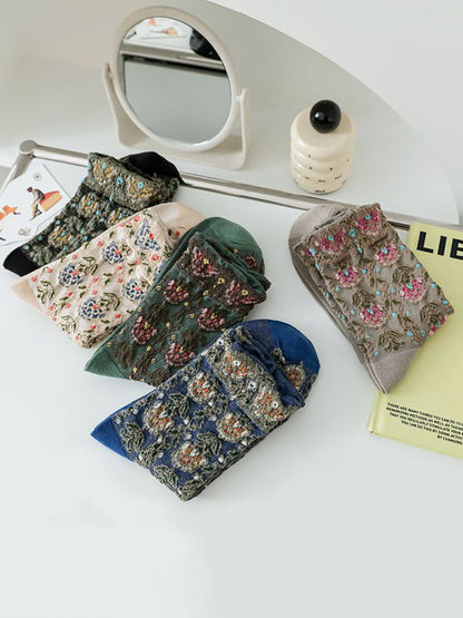 5 Pairs Women Artsy Flower Jacquard Socks