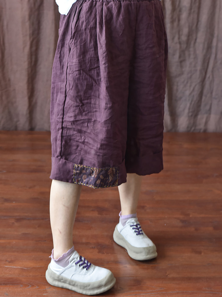 女士復古貼布拼接寬鬆短褲
