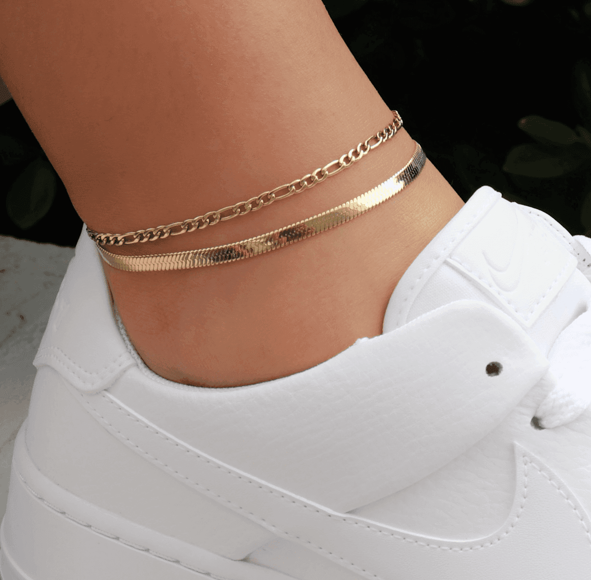14k Solid Gold 4mm Herringbone Anklet