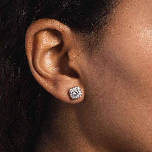 14k Solid White Gold Micro Clustered VS Diamond Earrings