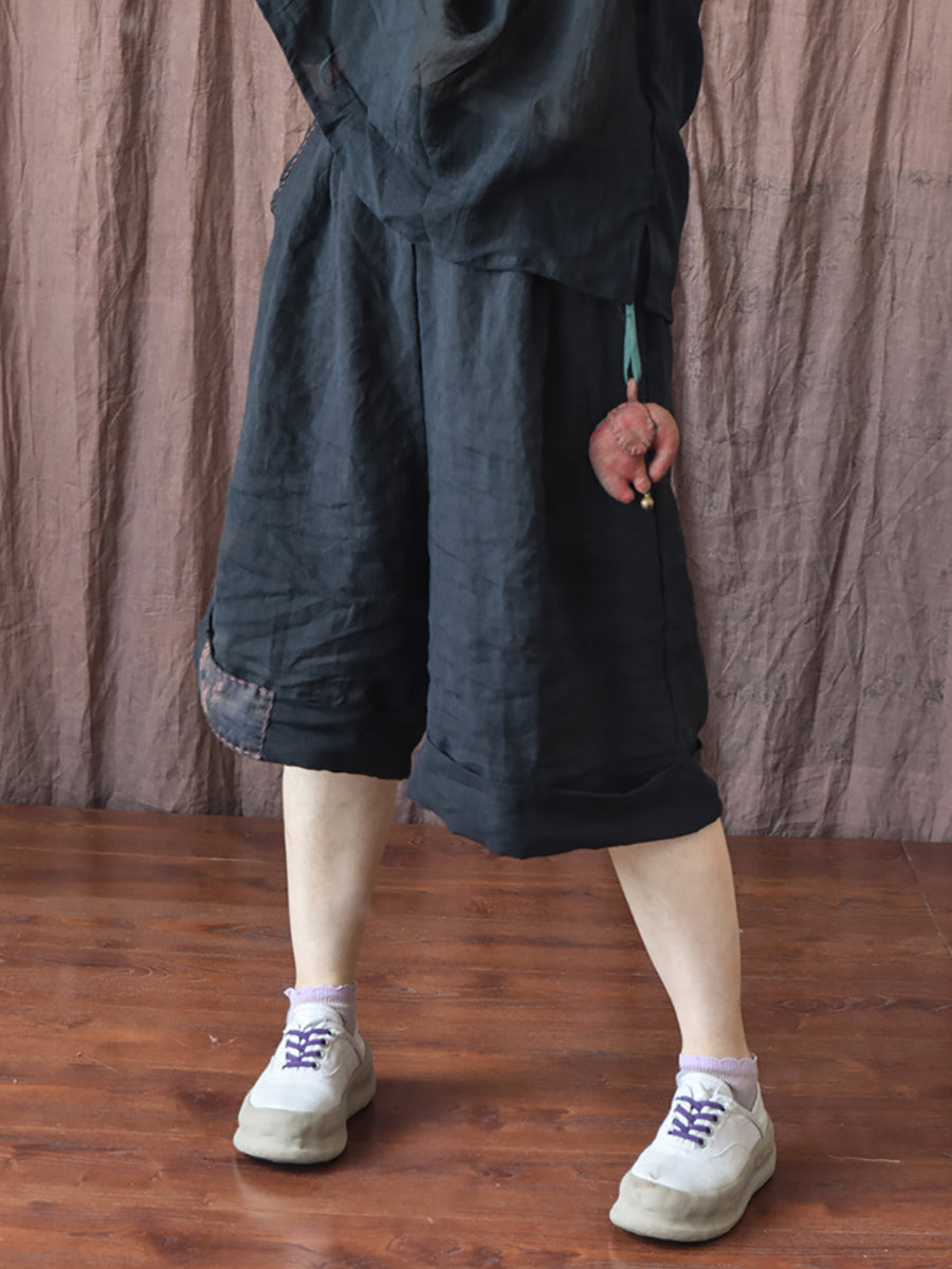 女士復古貼布拼接寬鬆短褲