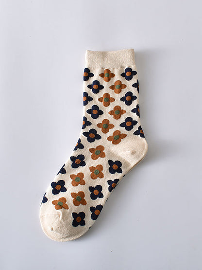 5雙女休閒菱形花朵襪