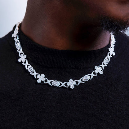 Baguette Cross Evil Eye and Diamond Station Cuban Chains + Bracelet Bundle in White Gold