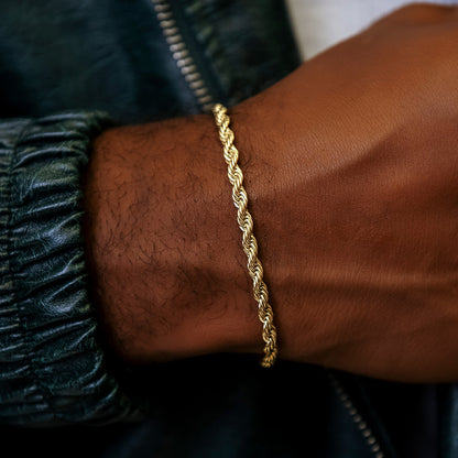 Adjustable Rope Chain Bracelet in Yellow Gold or White Gold - 4mm