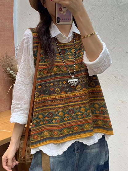 女士秋季文藝花朵刺繡針織連帽馬甲