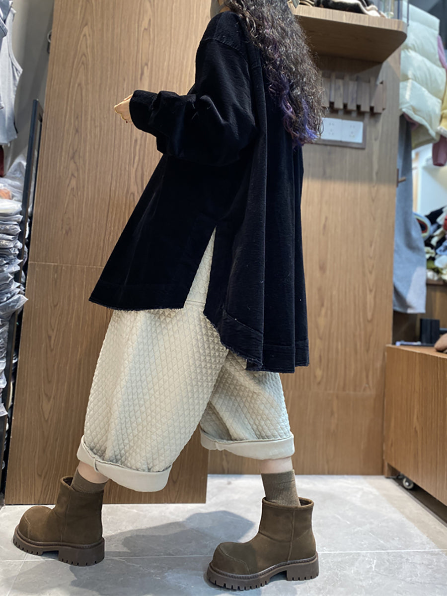 女款秋季純色羈扣口袋苧麻襯衫