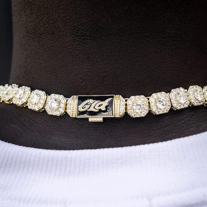 Clustered Tennis Chain + Bracelet Bundle in Yellow Gold- 12mm