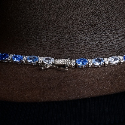 Blue Mixed Oval Cut Tennis Chain + Bracelet Bundle