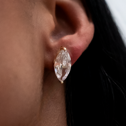 8mm Marquise Cut Diamond Stud Earrings in Yellow Gold