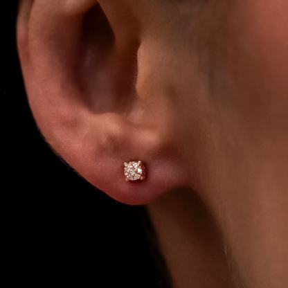 3MM Pave Round Moissanite Stud Earrings in Rose Gold Vermeil