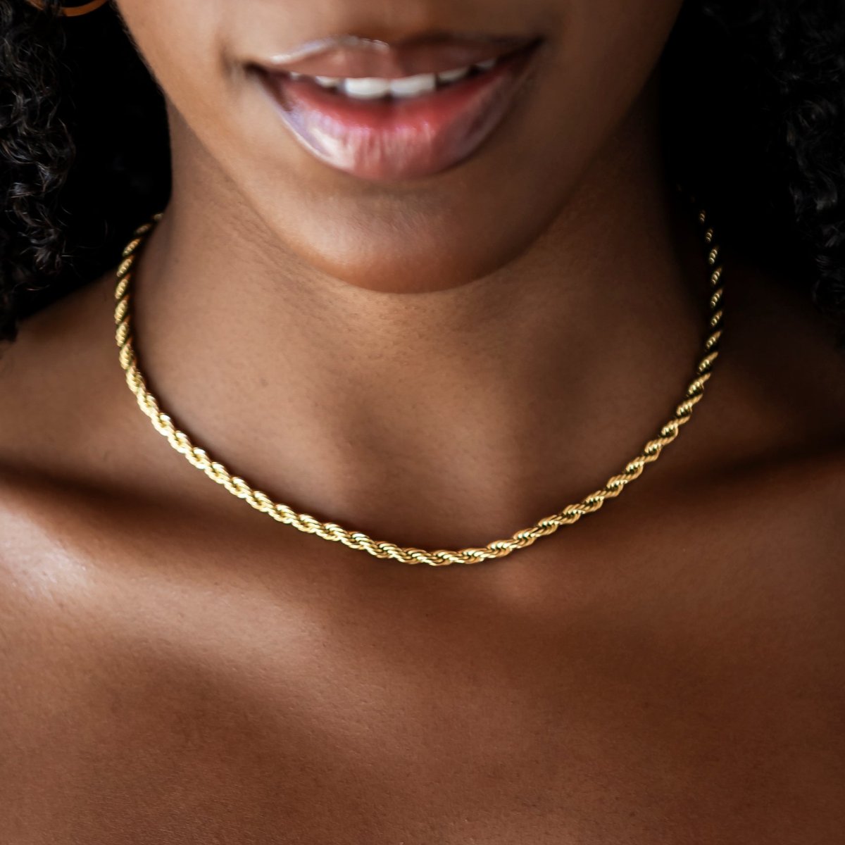 Adjustable Rope Necklace + Bracelet Set in Yellow Gold - 4mm