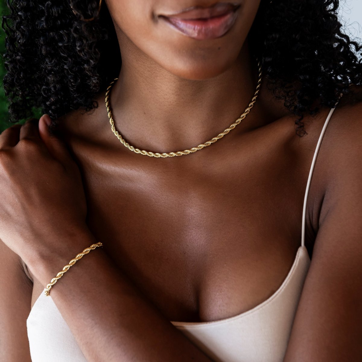 Adjustable Rope Necklace + Bracelet Set in Yellow Gold - 4mm