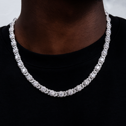 Baguette Cross Evil Eye and Diamond Station Cuban Chains + Bracelet Bundle in White Gold