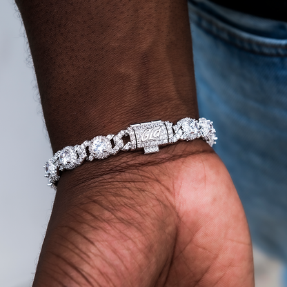 Baguette Cross Evil Eye and Diamond Station Cuban Chains + Bracelet Bundle in White Gold