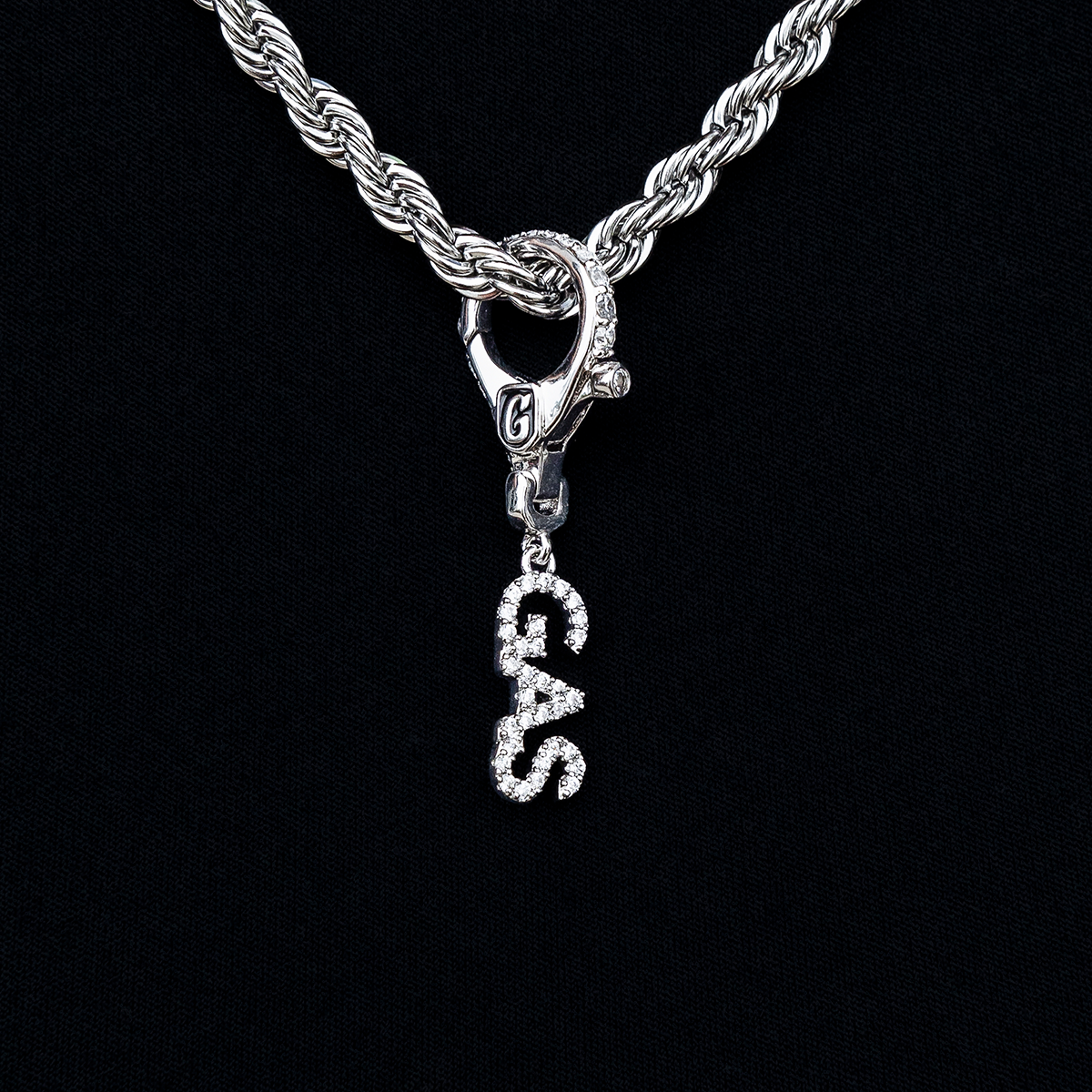 "Gas" Clip On Charm Pendant in White Gold