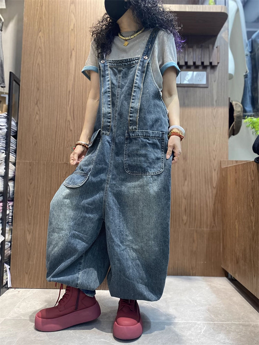 女士春季藝術牛仔哈倫連身褲