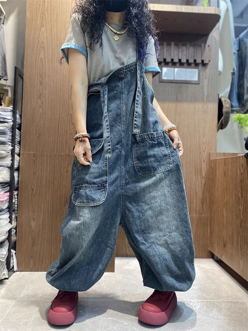 女士春季藝術牛仔哈倫連身褲
