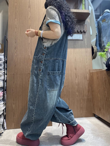 女士春季藝術牛仔哈倫連身褲