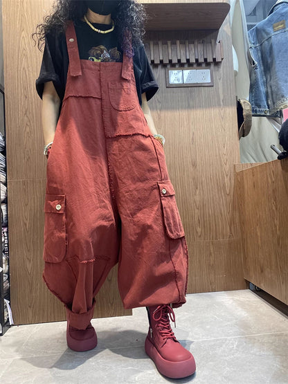女款春季藝術棉質毛邊寬鬆連身褲