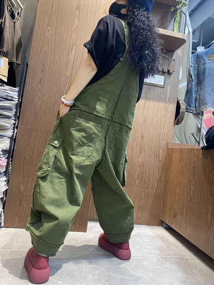 女款春季藝術棉質毛邊寬鬆連身褲