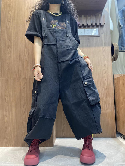 女款春季藝術棉質毛邊寬鬆連身褲