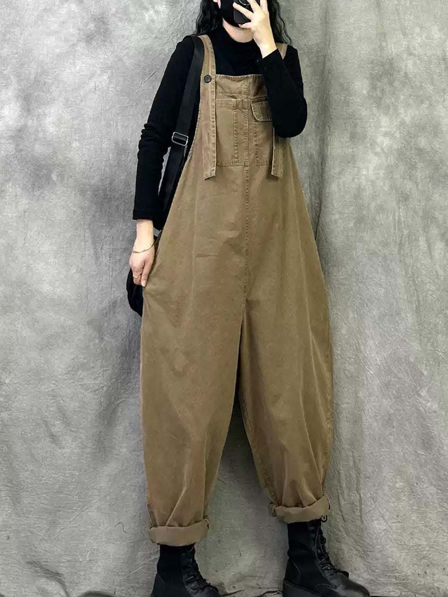女士春季休閒純色寬鬆連身褲