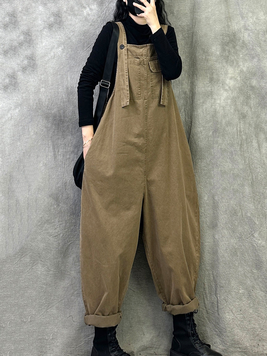 女士春季休閒純色寬鬆連身褲