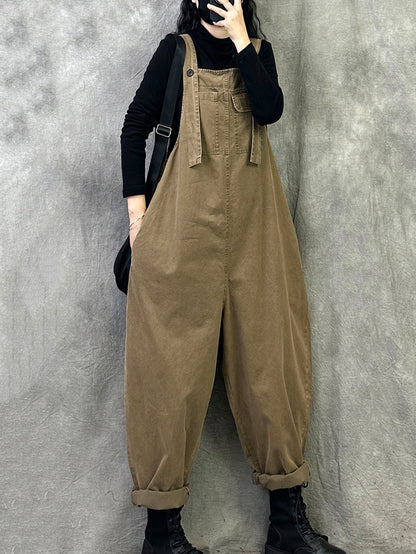 女士春季休閒純色寬鬆連身褲