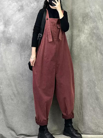 女士春季休閒純色寬鬆連身褲
