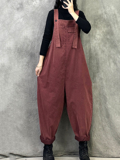 女士春季休閒純色寬鬆連身褲