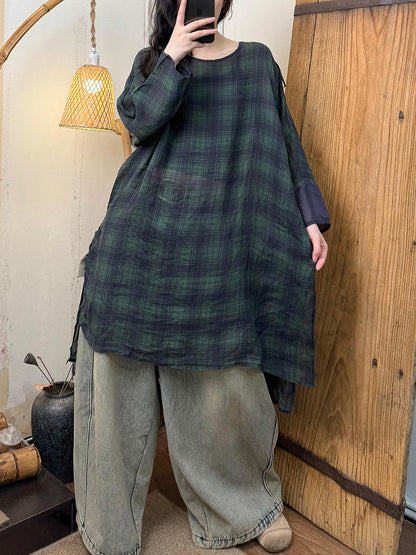 女士春季藝術圓領花朵苧麻襯衫