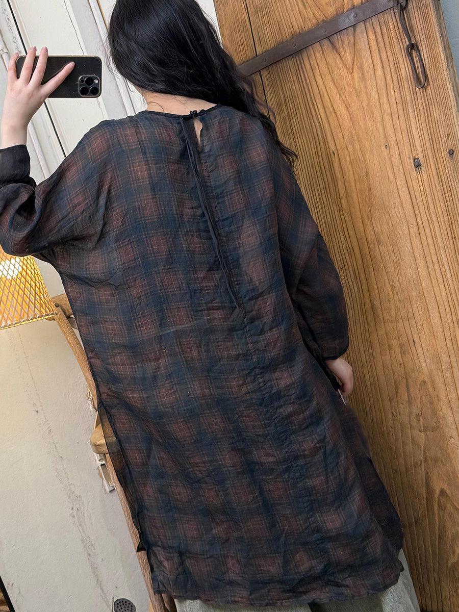 女士春季藝術圓領花朵苧麻襯衫