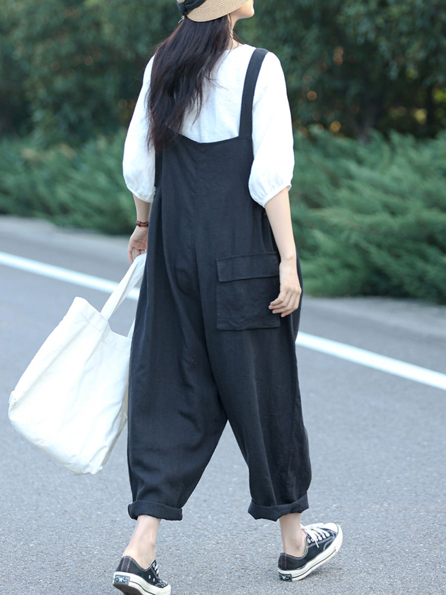 女士夏季休閒純色寬鬆連身褲