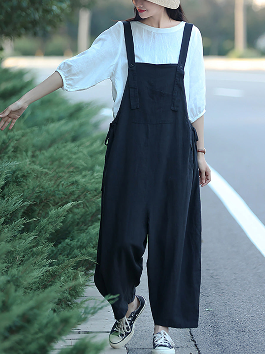 女士夏季休閒純色寬鬆連身褲