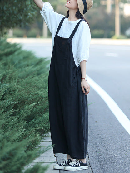 女士夏季休閒純色寬鬆連身褲