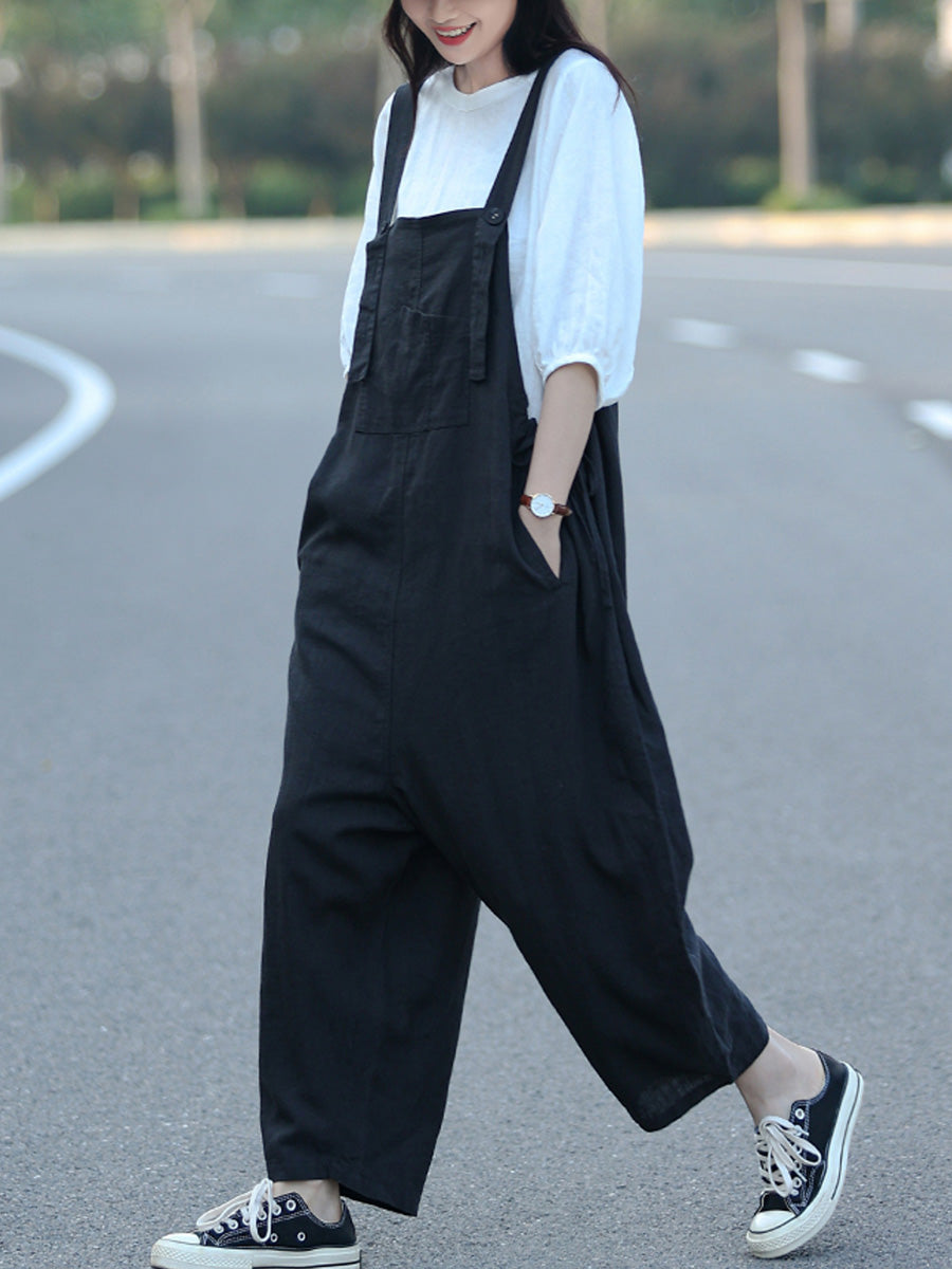 女士夏季休閒純色寬鬆連身褲