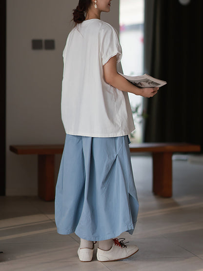 女士春季休閒純色圓領 100% 純棉襯衫