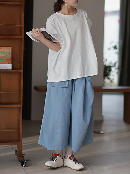 女士春季休閒純色圓領 100% 純棉襯衫
