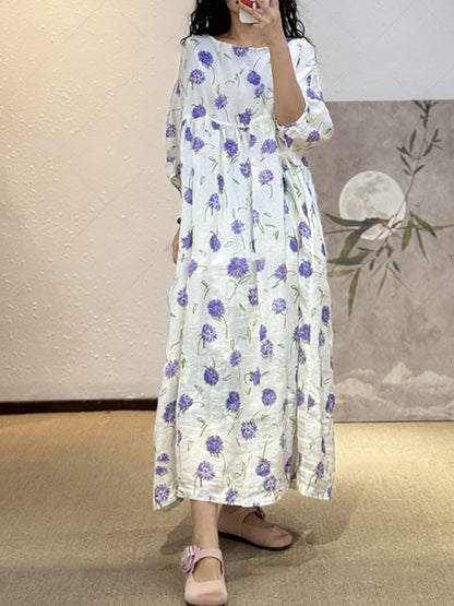 女士夏季藝術花朵圓領連身裙