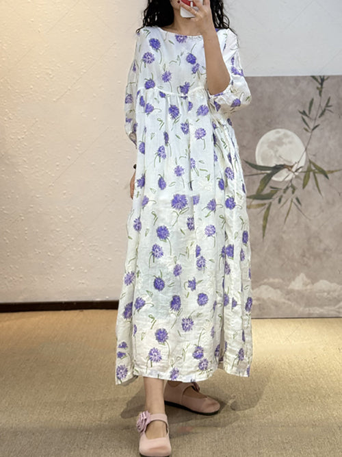 女士夏季藝術花朵圓領連身裙